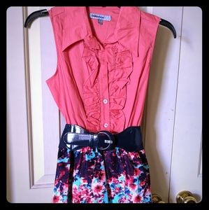 Sleeveless button top flower bottom dress